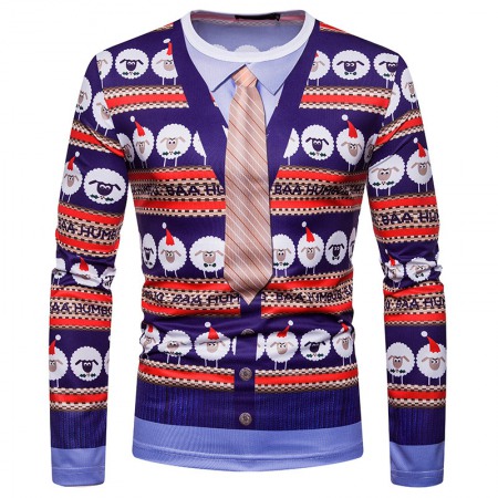 New 3D Personality Printing Fashion Men's Christmas Long-Sleeved T-Shirt